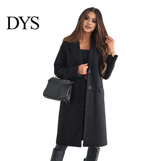 Women Jacket Woolen Turn-down Collar Solid Color Single-breasted Coat Mid Length Thermal Long Sleeved Commuting Dating Spring Fall Winter Overcoat