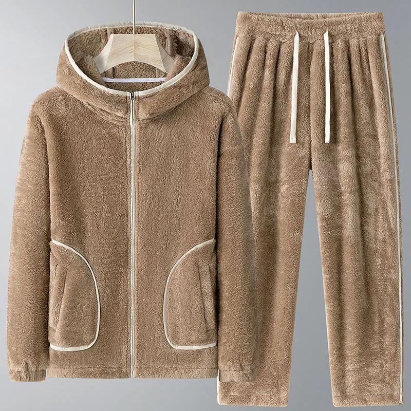 Winter Men's Hoodie Sets Thick Fleece Wind Cold Protection Warm Fashionable Casual Two Piece Set