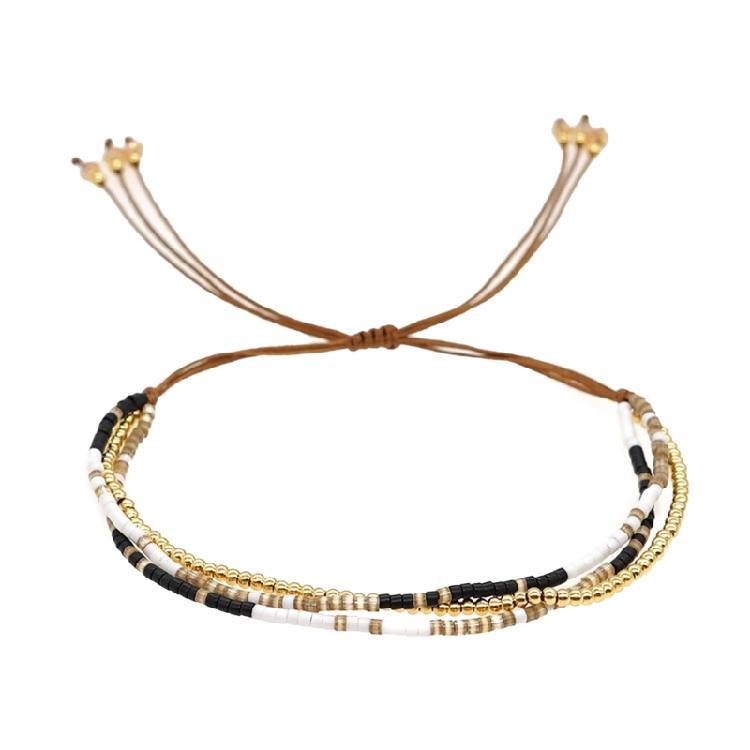 

Elegant Simple Beaded Bracelet Handwoven Rice Bead Handchain Adjustable Wax Rope Chain Bangle Handmade Women Jewelry 1