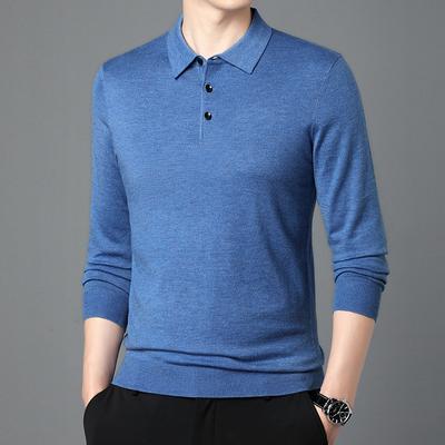 Spring and Autumn Thin Lapel Sweater for Middle-aged Men with Wool Loose Lapel T-shirt Casual Solid Color Knitted Polo Shirt