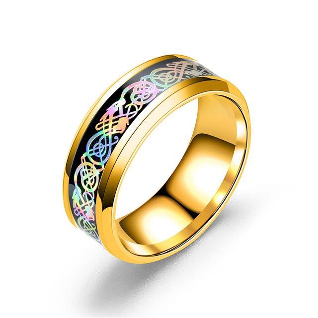 Bagues en titane et acier inoxydable pour hommes et femmes, arc-en-ciel Viking celtique Dragon noir en Fiber de carbone, bijoux de mariage