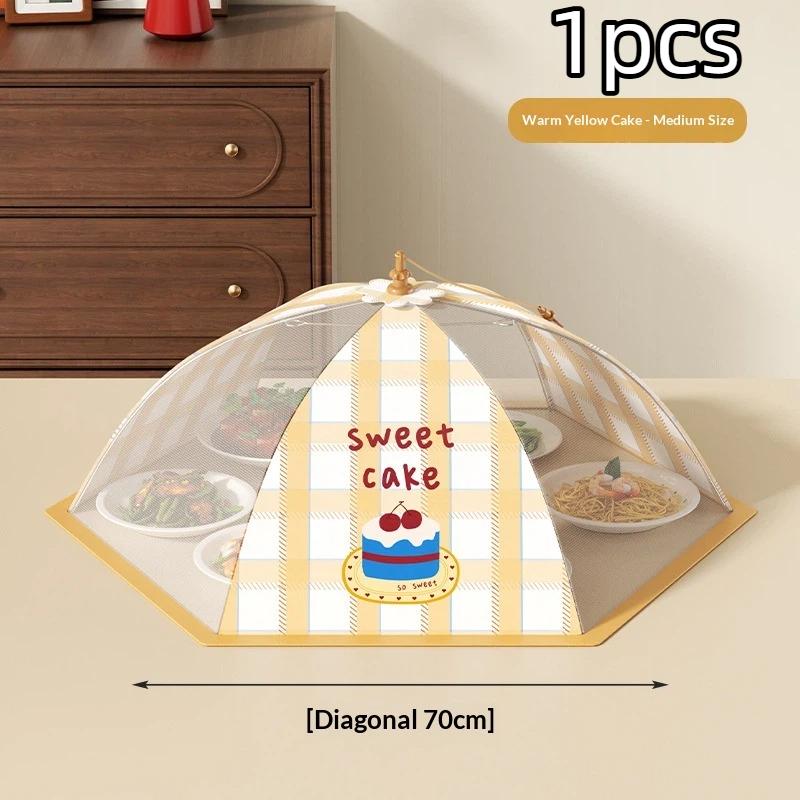 Foldable Insulated Food Cover Dustproof Warm Fresh Retaining Cute Cartoon Print for Patio Outdoor Dinner Use