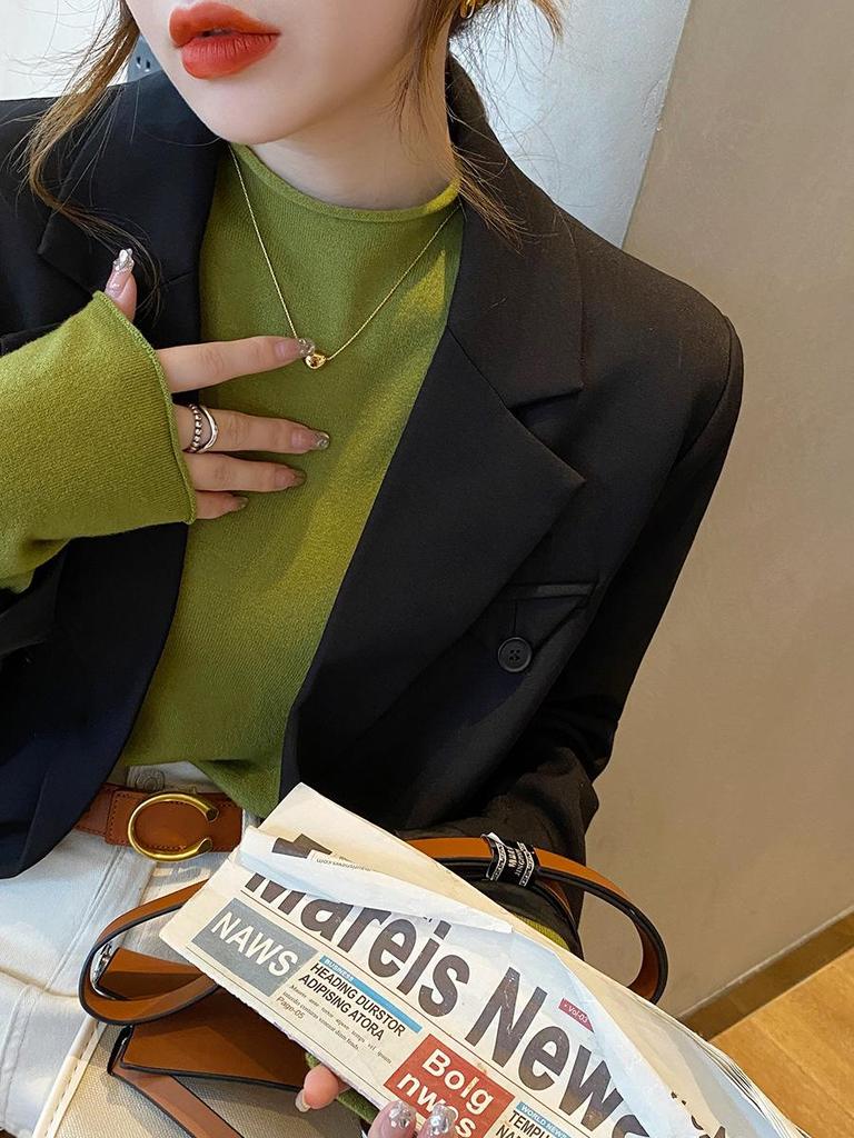 Women's 2024 New Style Semi-High Neck Knitted Sweater - Long-Sleeved Base Layer or Outerwear, Soft and Cozy.