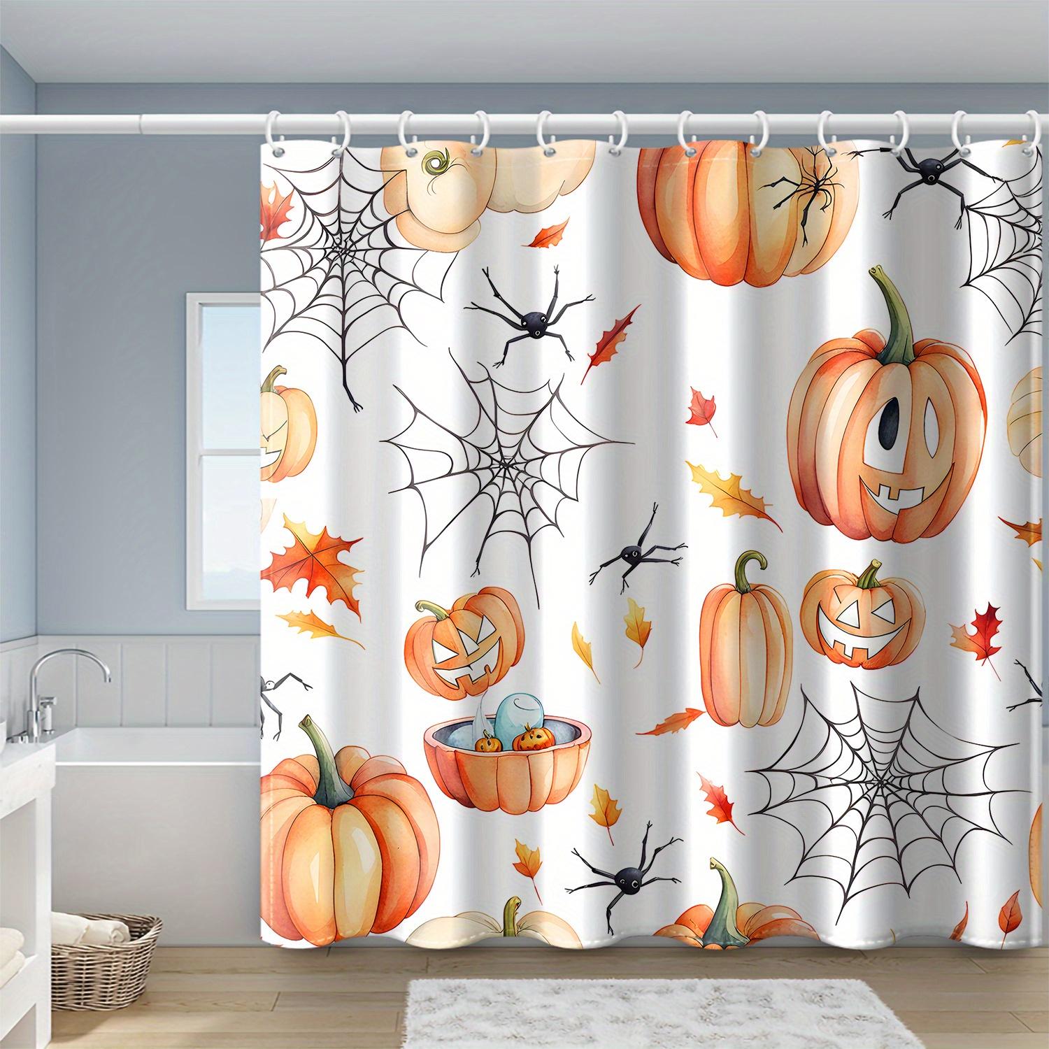 

Single Panel Halloween Pumpkin Maple Leaf Spider Web Print Shower Curtain Polyester Fabric Suitable Bathroom Curtains Made Of Machine Washable W100*H70(CM)-Hooks&2PCS