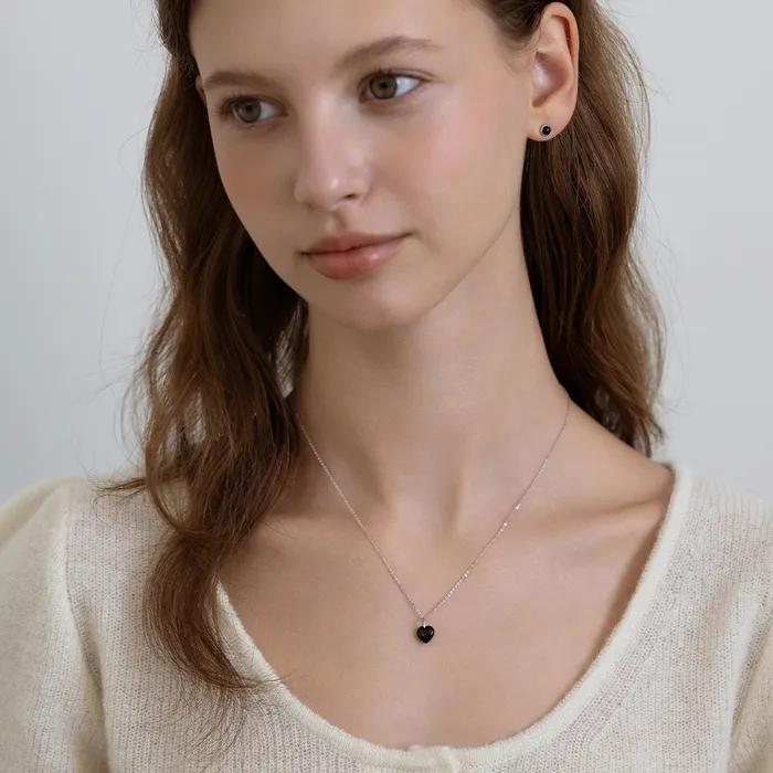 (Silver 925) Volume Stone Heart Necklace NZ2532