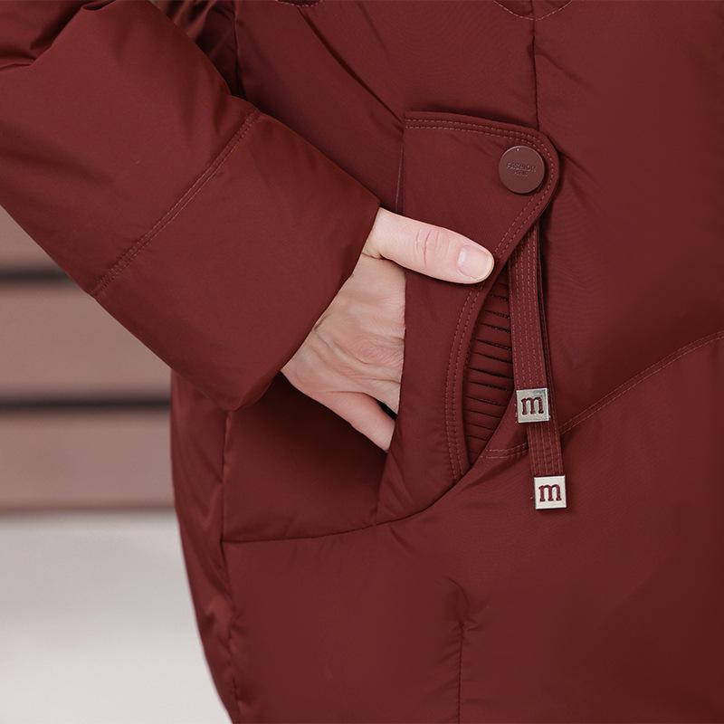 Hooded White Duck Down Jacket for Middle-Aged and Elderly Women - Short, Stylish, Thick Winter Coat for Mothers & Grandmothers
