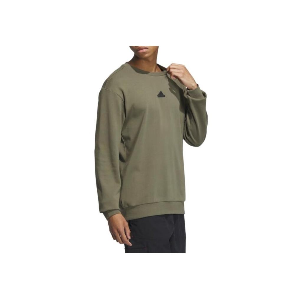 Adidas Solid Color Casual Crew Neck Long Sleeve Sweatshirt Men Tops Green IP4961