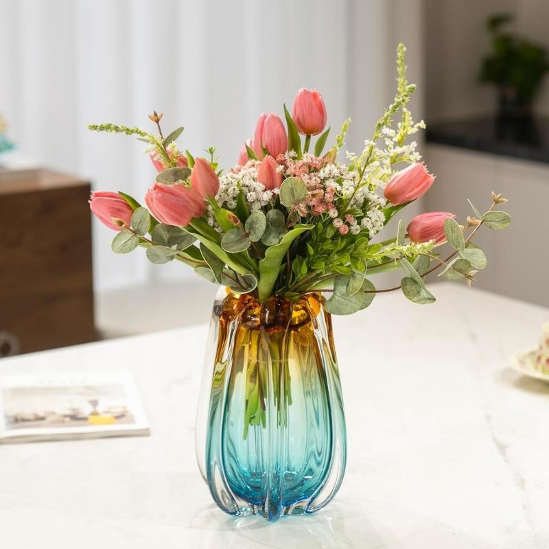 Moderne Kunstglazen Vazen Handgeblazen Kleurverloop Meerkleurige Vazen voor Tafeldecoraties Bloemschikking Display Decoratie