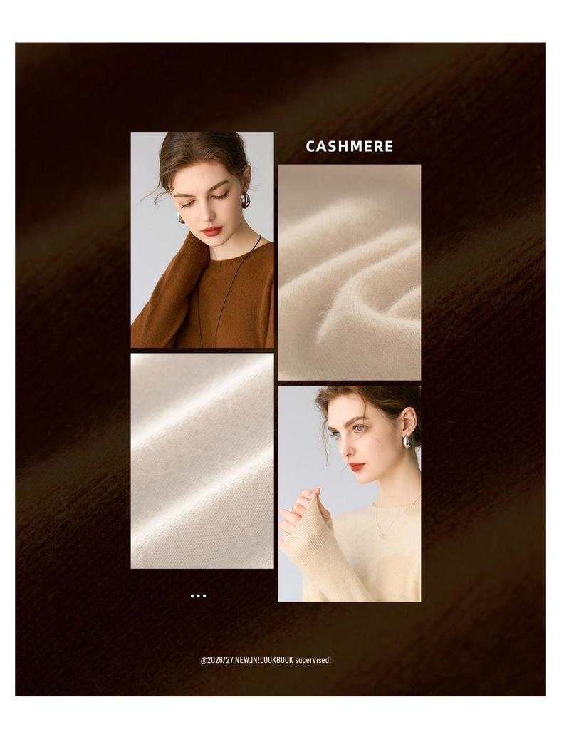 Women's 100% Pure Cashmere Round Neck Slim Fit Sweater - Long Sleeve Knit Base Layer for Autumn/Winter