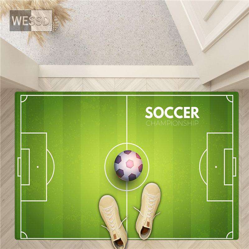 Green Football Rug For Boys 3D Football Field Kids Bedroom Carpet Soft Bedside Mat Cute Bathroom Mat Kawaii Toilet Mat Doormat