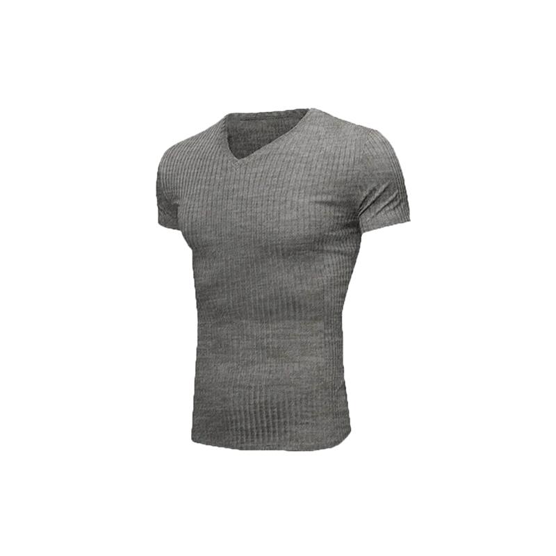 

1 шт. футболка Muscle из полиэфирного волокна, спортивный топ с коротким рукавом для тренажерного зала, эластичная модель с V-образным вырезом, облегающая посадка, мужская XL темно серый