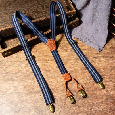 Unisex Retro Striped Elastic Suspenders – Non-Slip Thin Straps with Clips
