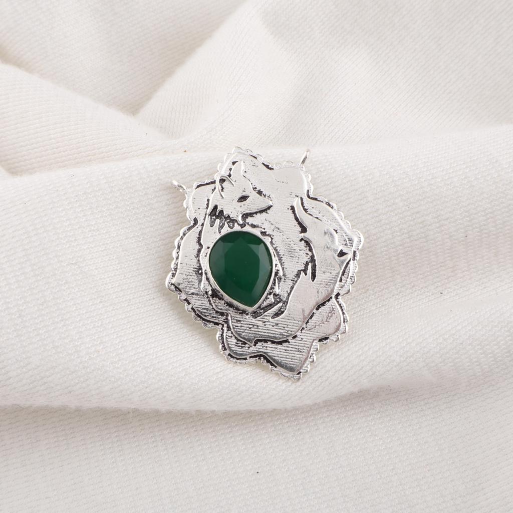 Green Onyx Gemstone Handmade 925 Sterling Silver Jewelry Pendant Gift For Women