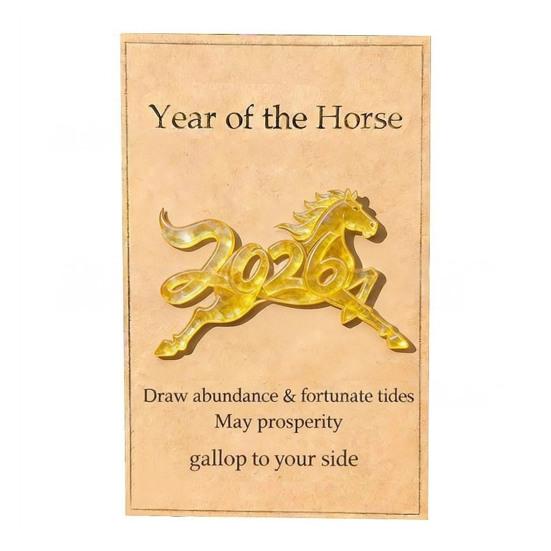 2026 Häst Framgång Fickkramkort Nyårshälsning med Uppmuntringsmeddelande Litet Vikbart Kort för Presentplånbok Inspirerande Festlig Gåva för