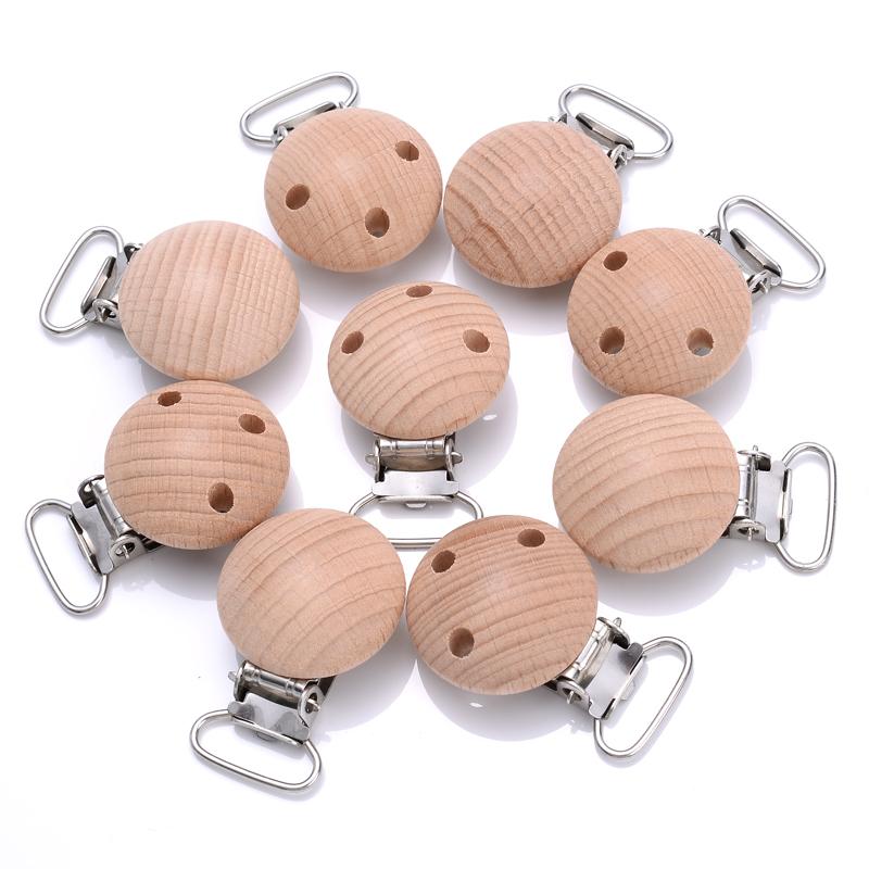 20Pcs 30mm Round Wooden Clips Natural Beech Pacifier Clips for Baby Nipple Holder Pacifier Chain Chew Dummy Clip Accessories