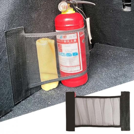 Car Trunk Seat Back Elastic Mesh Fixed Straps Extinguisher Storage Bag Universal