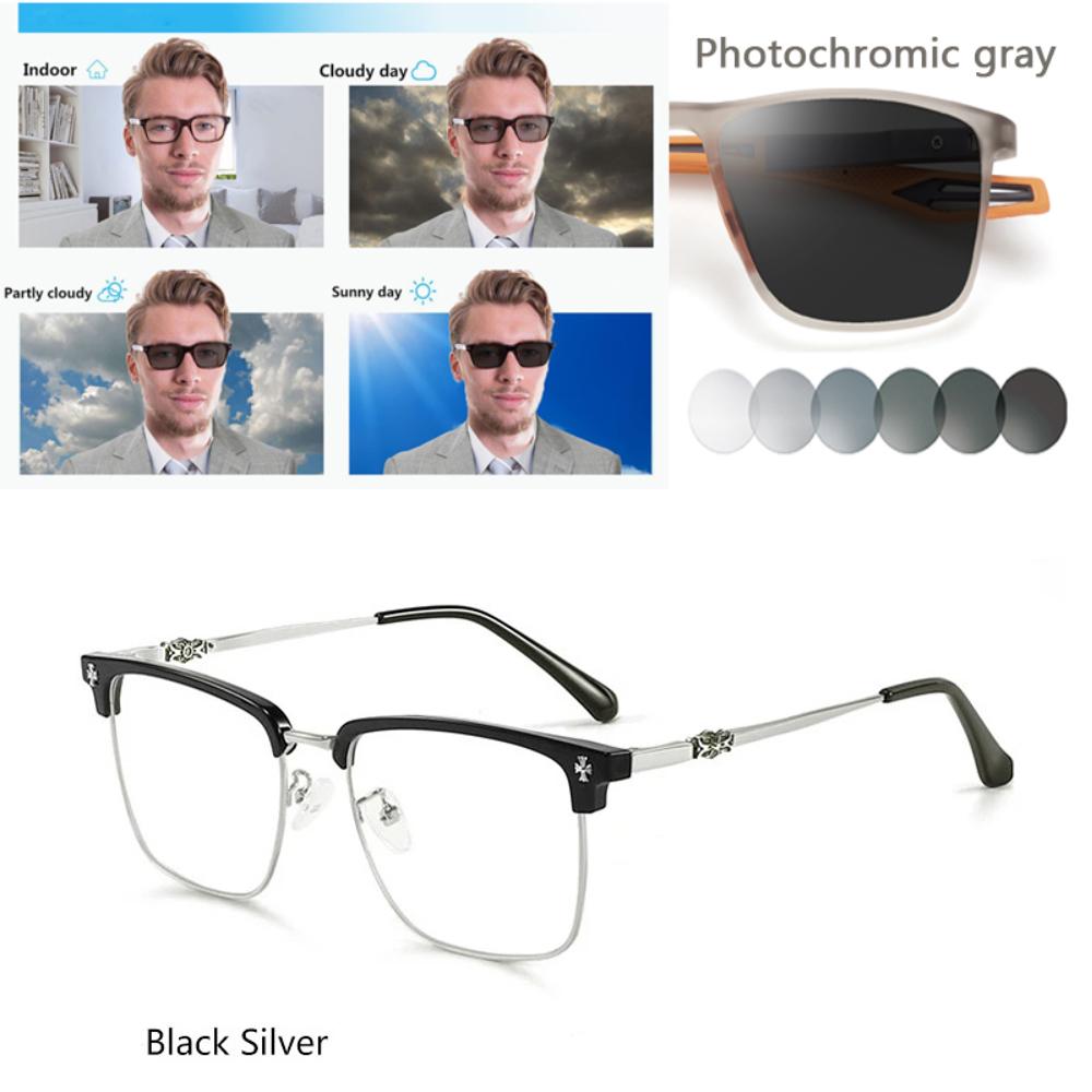 

KJDCHD Men Classic Chrome Style Hearts Reading Glasses Anti Blue Light Myopia Glasses Photochromic Prescription Optical Eyewear 0