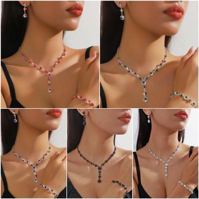 Rosa diamant & flerfärgad ädelstenssmyckesset: Halsband, Örhängen, Armband Trio för Bröllop.