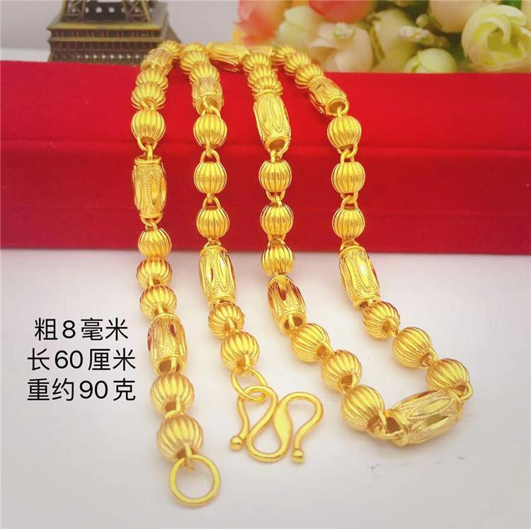 Nytt Herrhalsband i Guld med Tre Pärlor! 24K Guld AU999, Cylinder med Blommönster som Förbinder Tre Pärlor, Strömlinjeformad Tuff Unik