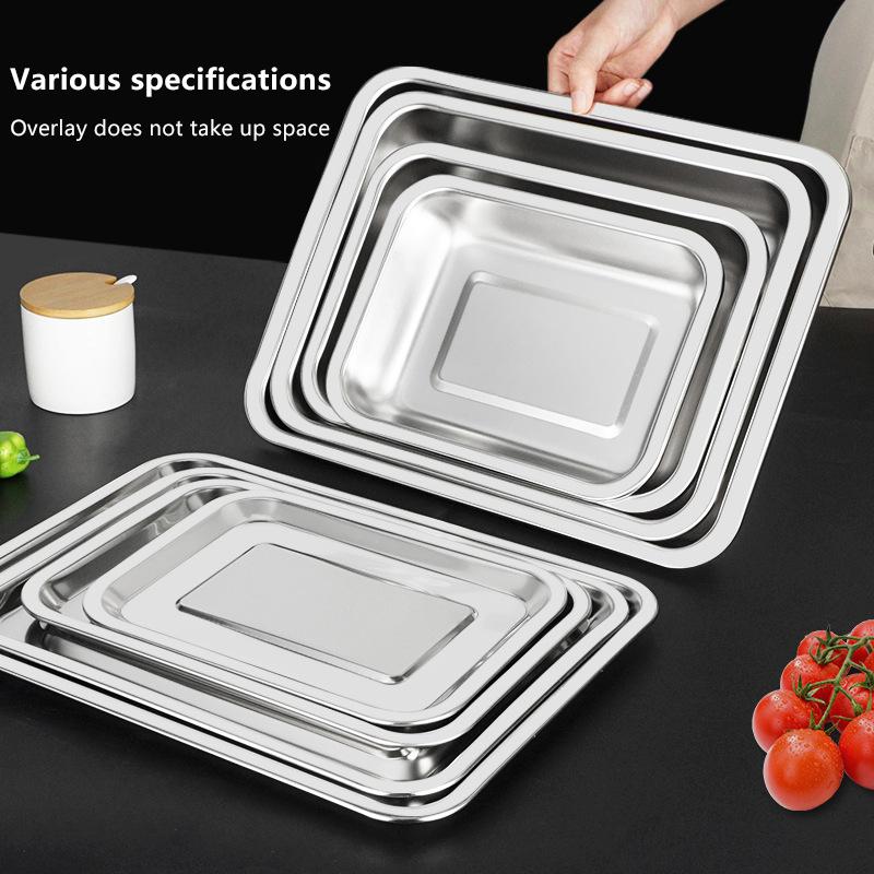 Stainless Steel Barbecue Tea Storage Serving Trays Rectangle Steamed Rice Sausage Plate Grill Meat Restaurant Metal Utensils 1Pc