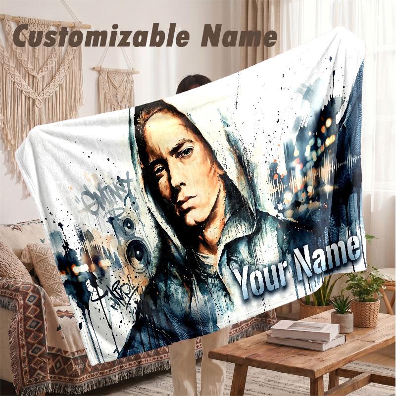 Custom Name Flannel Blanket,Eminem Lightweight Warm Bed Blanket For Couch & Holiday Gift
