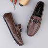 Fashion Comfy Leather Casual Shoes Fashion Style Men's Loafers Breathable Metal Buckle Moccasins Man Comfortable Business Slip On Flats