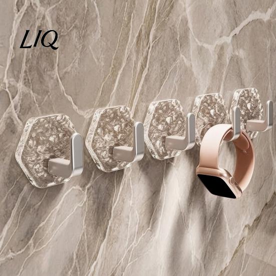 Home Organization Hooks Acrylic Adhesive Hooks, Hexagonal Wave Shape, No Drilling Easy Hexagon Installation Hook, Modern Style Clear for Bathroom