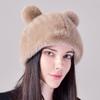 Damski sweter ze sztucznych włosów na jesień i zimę Uszy pandy Śliczna czapka z norek przypominających włosy