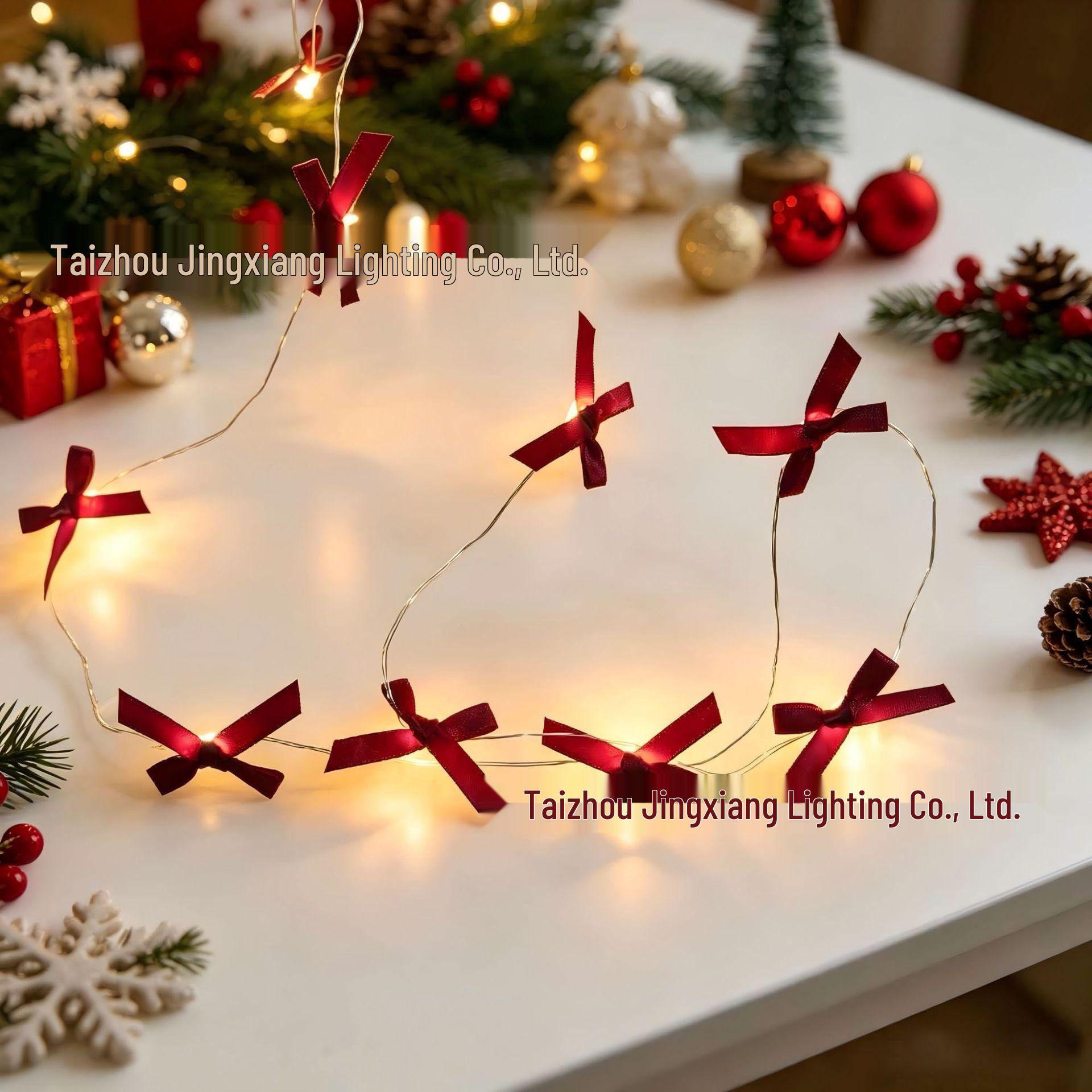 Velvet Bow LED String Lights - Battery-Powered Copper Wire for Christmas Decoration Warm white