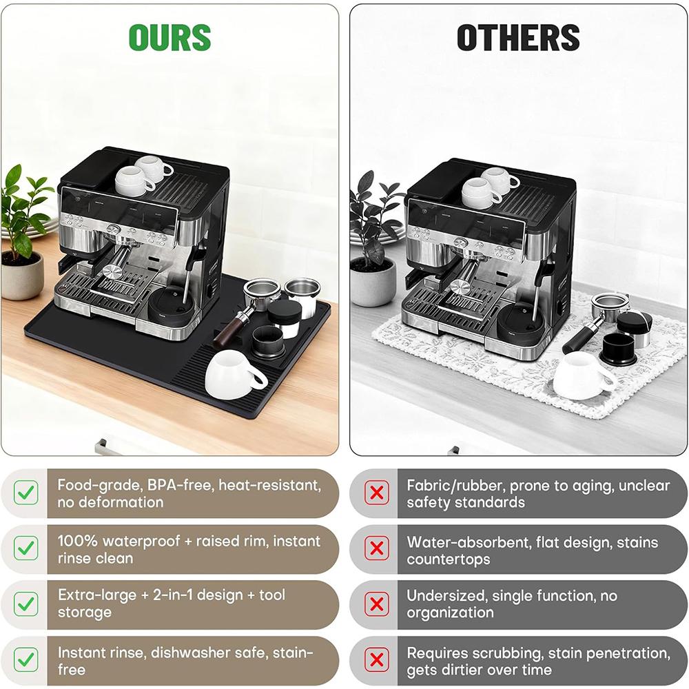 LMETJMA Silicone Coffee Mat With Detachable Tamping Mat Anti-Slip Heat-Resistant Coffee Bar Mat For Ninja Luxe Espresso Machine