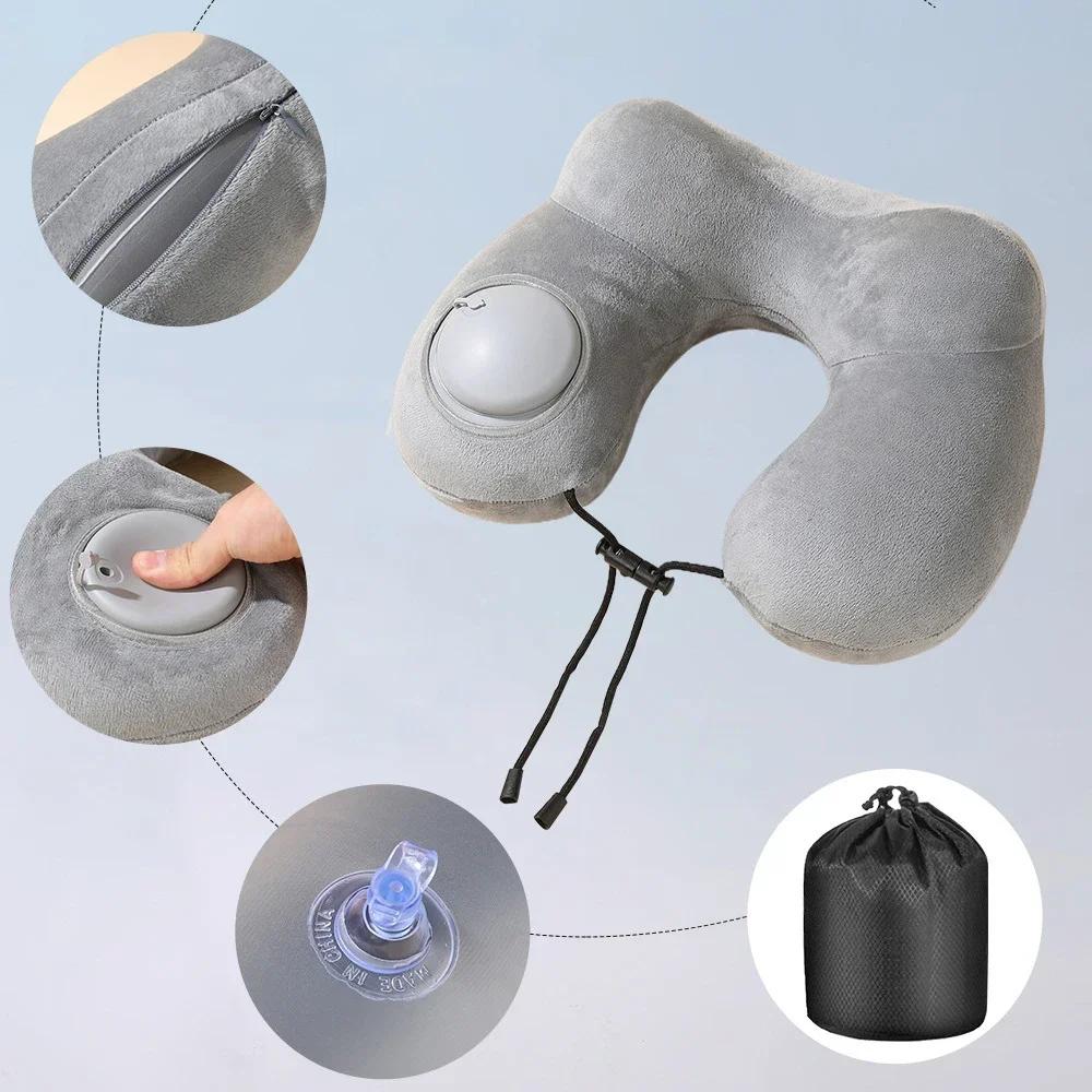 U-shaped Inflatable Travel Pillows Portable Air Pillow Neck Support Cushion Comfortable Sleeping Pillow Press To Inflate Pillow