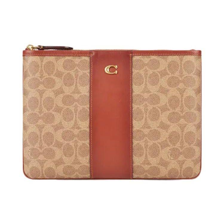 

Coach Pouch 29 Classic Monogram Gold Letter Logo Zipper Closure PVC Underarm Clutch Large Women clutch Khaki Brown CJ873-B4NQ4 Basic Set (Bag+Dust Bag)