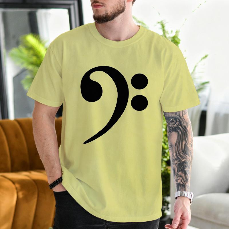 Music Bass Clef Print Modal Tshirt European Size Casual Loose Round Neck Short Sleeve Top For Unisex