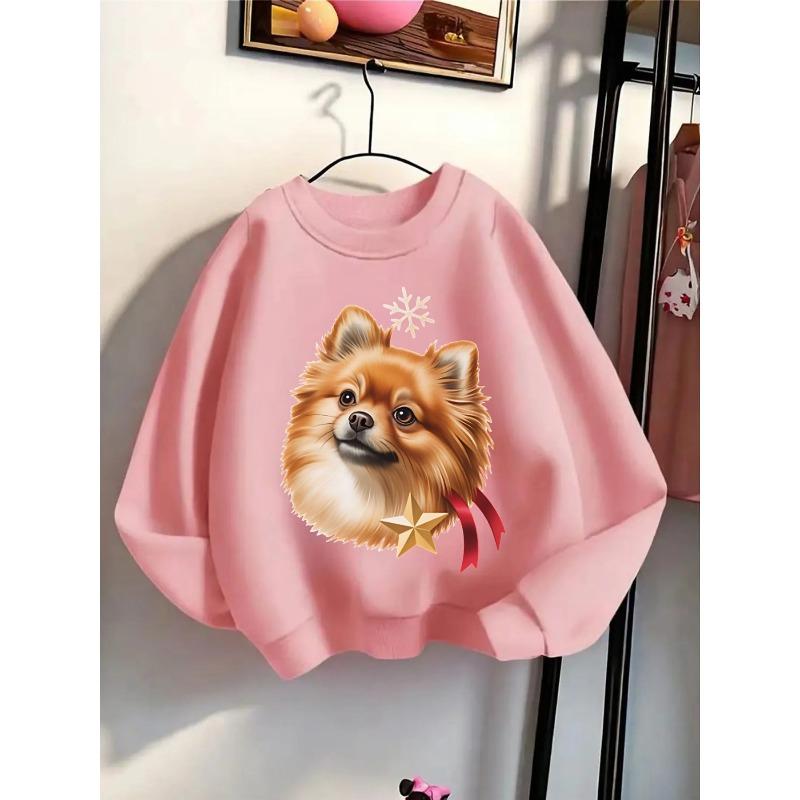 European Sizes Kids' Round-Neck Hoodie | Pomeranian Dog Christmas Star Snowflake, Sportswear and Casual Wear, Soft and Comfortable