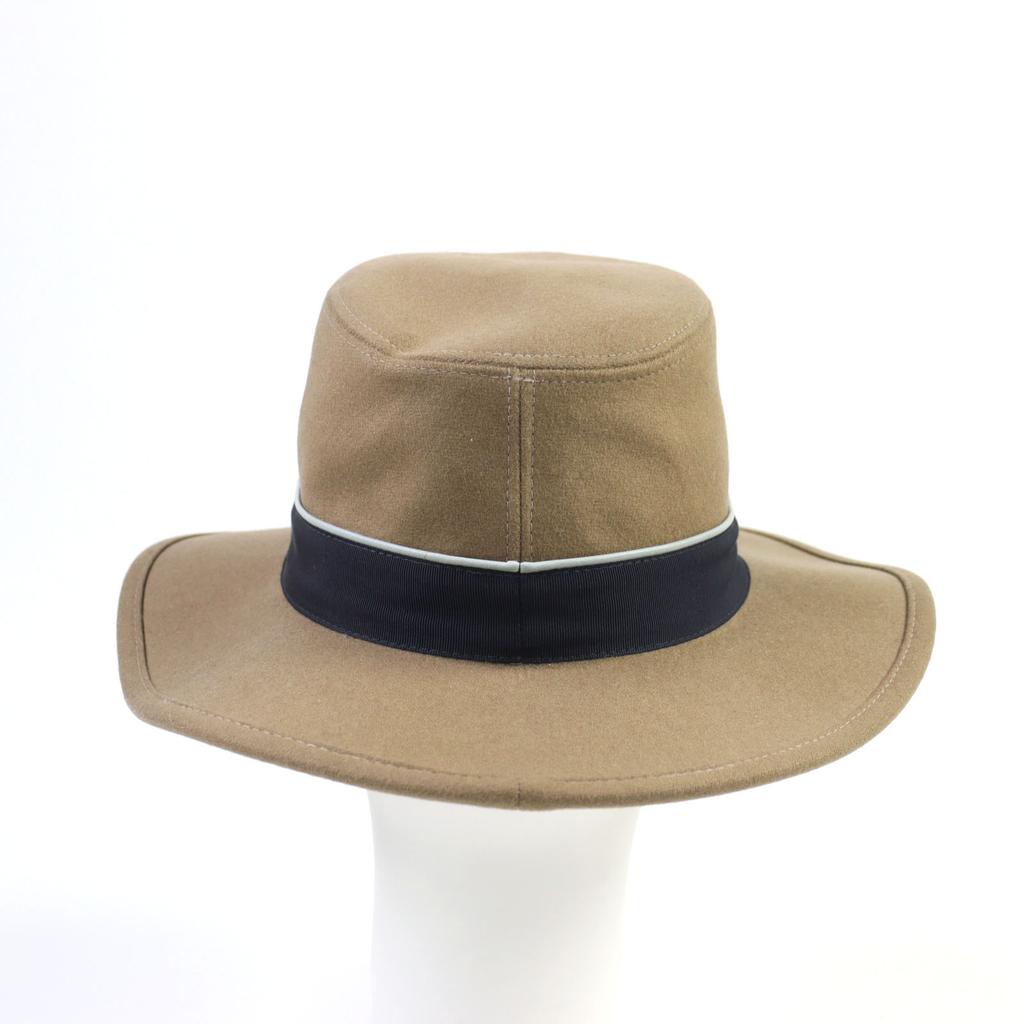 Excellent HERMES Hat Serie Buttons, Leather, H Logo All-over Felt Lining Beige Cashmere 57 Used