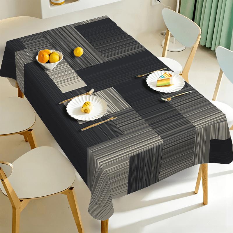 1Pc Modern Geometric Stripe Tablecloth Black Gray Abstract Print Table Cover For Dining Room Kitchen Decor Rectangula