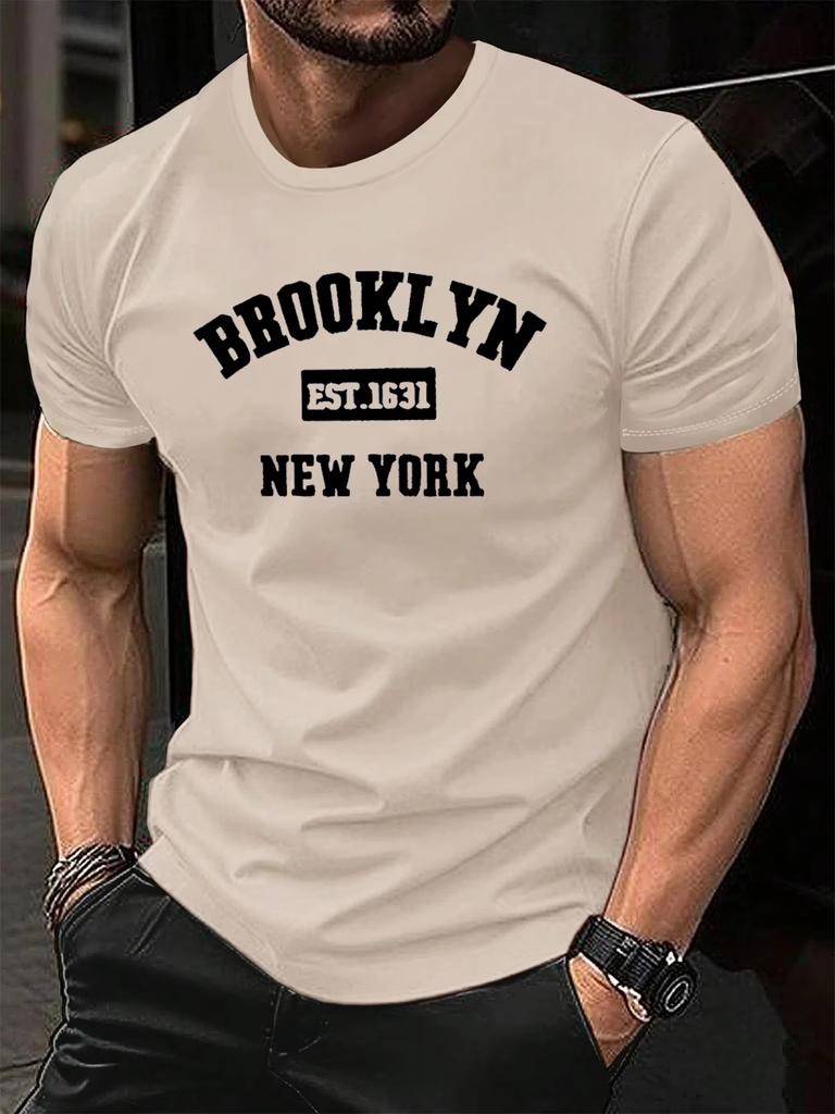 2026 Hot Sale Summer New Unisexs Summer Fashion Casual Loose Brooklyn Est 1631 Printed Sports Round Neck Short Sleeve Tshirt Top