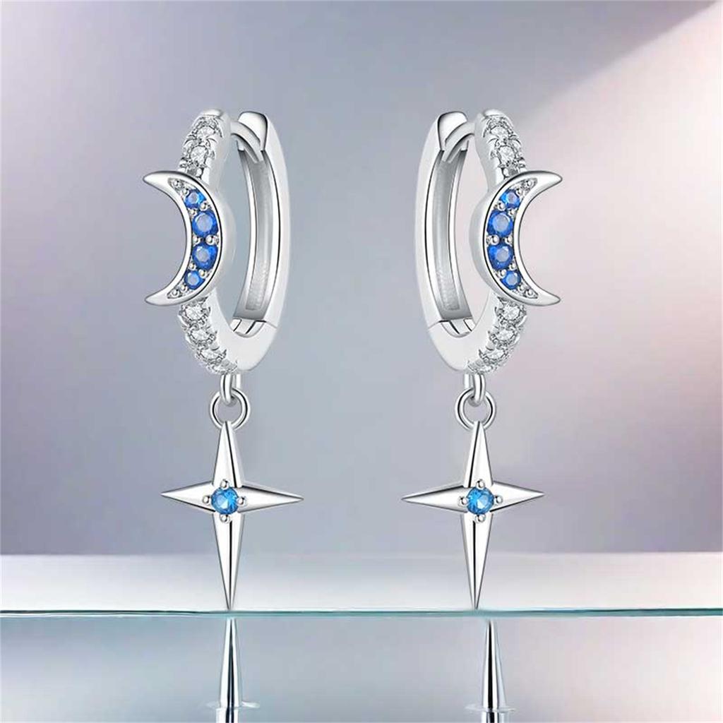 925 Silver Blue Star Moon Drop Earrings Women Earrings Charm Fashion Versatile Party Jewelry Gifts