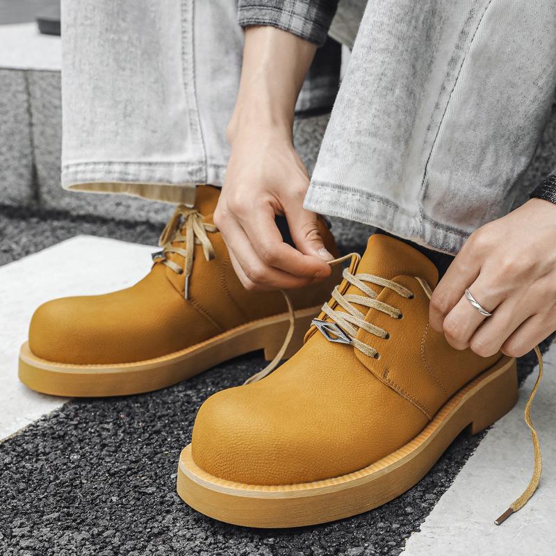 Couple new British style yellow board shoes versatile big head casual leather shoes trendy low-top tooling shoes 177177-J