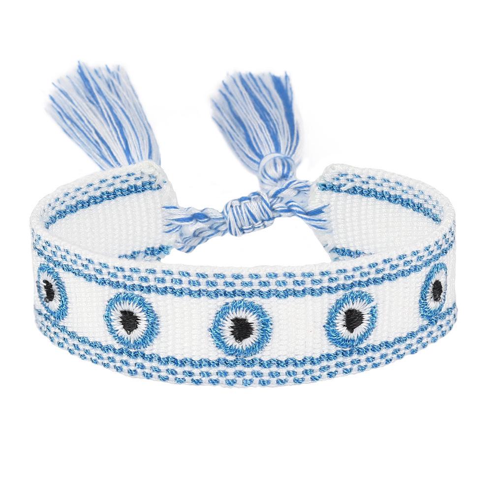 Handmade Evil Eye Tassel Bracelet - Lucky Woven Ribbon Design