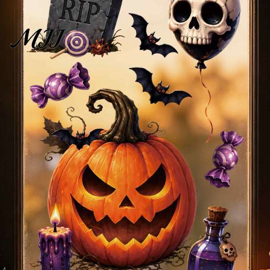 Decorative Vampire Clings Halloween Static Window Clings, Pumpkin Ghost Mummy Cartoon Decals, Easy Paste Art Self-Adhesive for Glass Door Mirror Shop