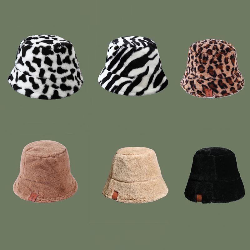 

Женская осенне-зимняя шапка в рыбацком стиле с леопардовым принтом, флисовая толстая шляпа с коровьим принтом, универсальные шапки-котелки
