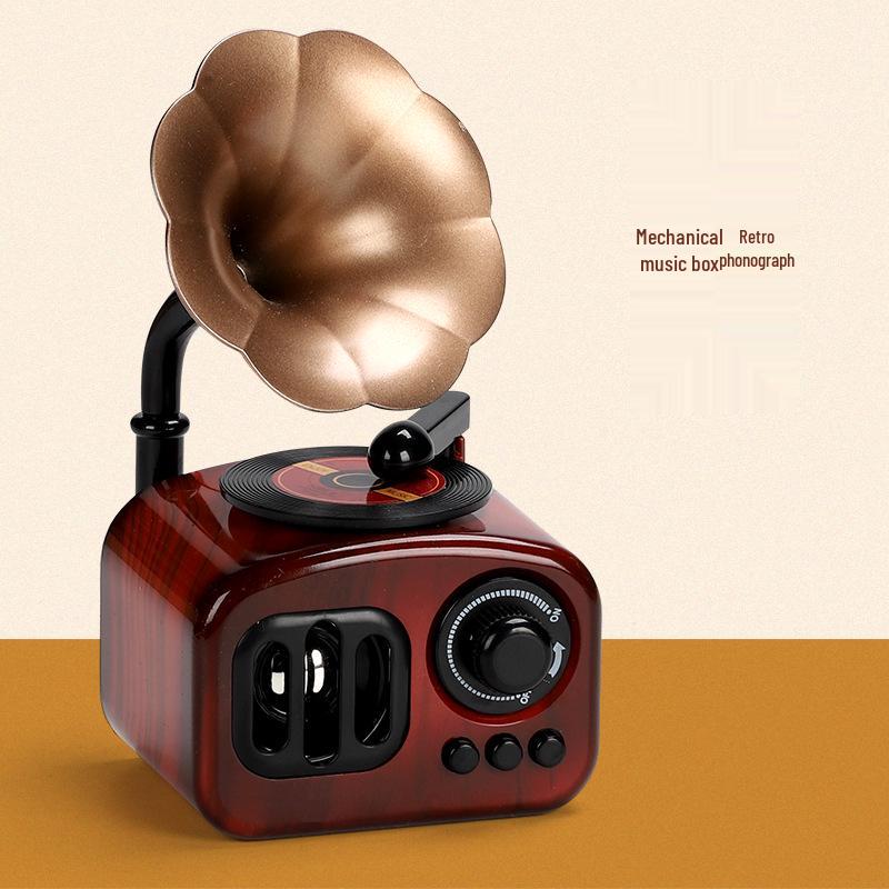 Octave Retro Gramophone Music Box: Vintage Wind-up Display Gift for Girls Birthday & New Year