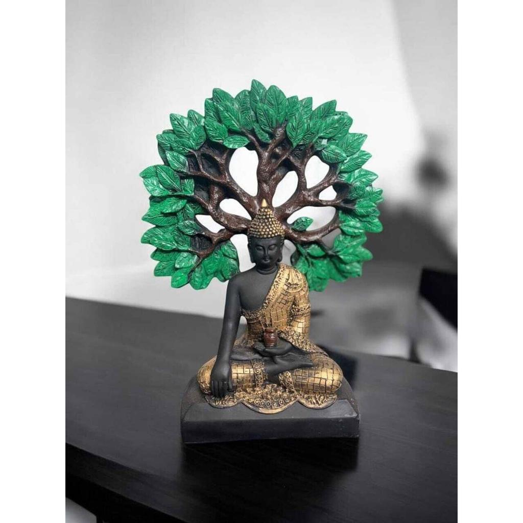Tree Buddha Statue Showpiece Idol Home Decor Items for Living Room and Gifts Decorative Showpiece - 24 Cm  (Resin, Black, Green, Gold)