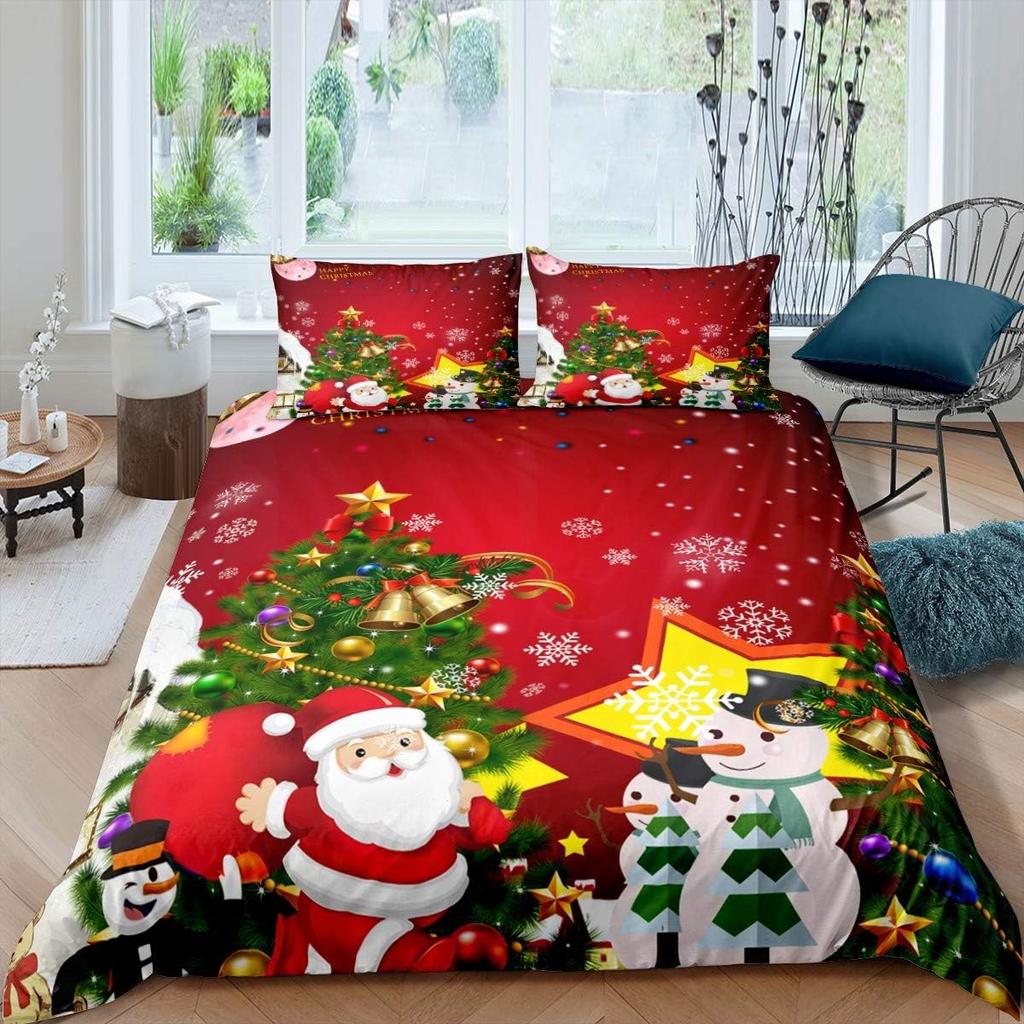 Christmas Tree Duvet Cover Santa Claus Christmas Night Scene Decor Comforter Cover For Family Teens Merry Christmas Theme Decor