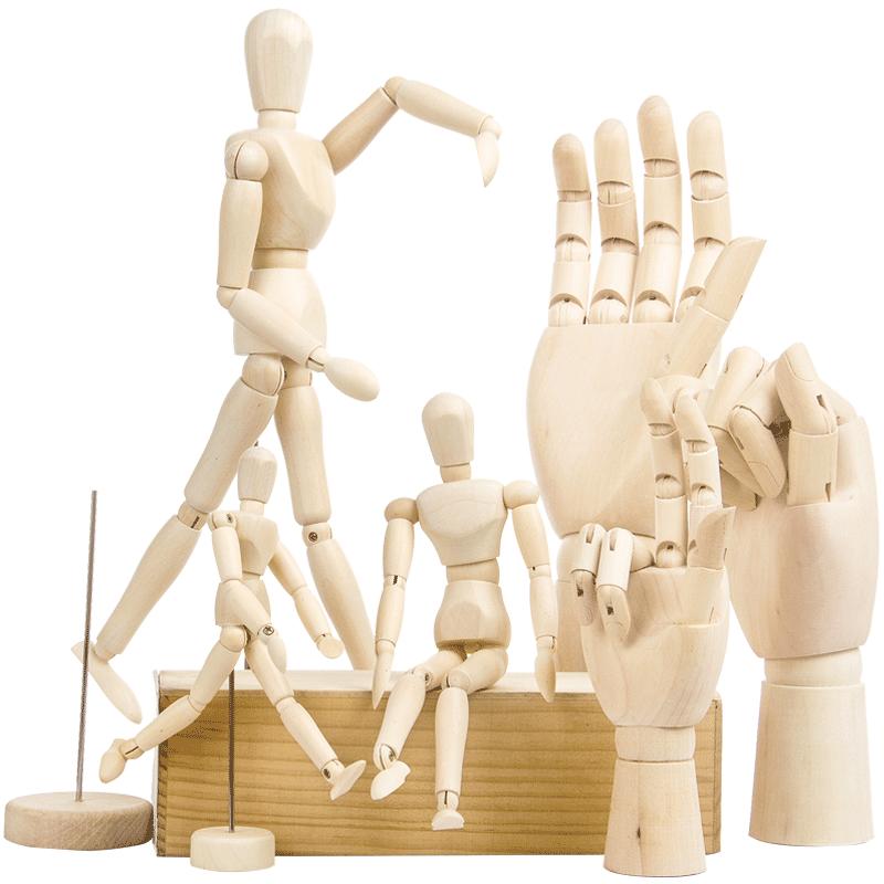 Sketch Drawing Mannequin Model Wooden Hand Model Human Artist Models Flexible Jointed Hand 5.5-12 Inches Tall Movable Limbs