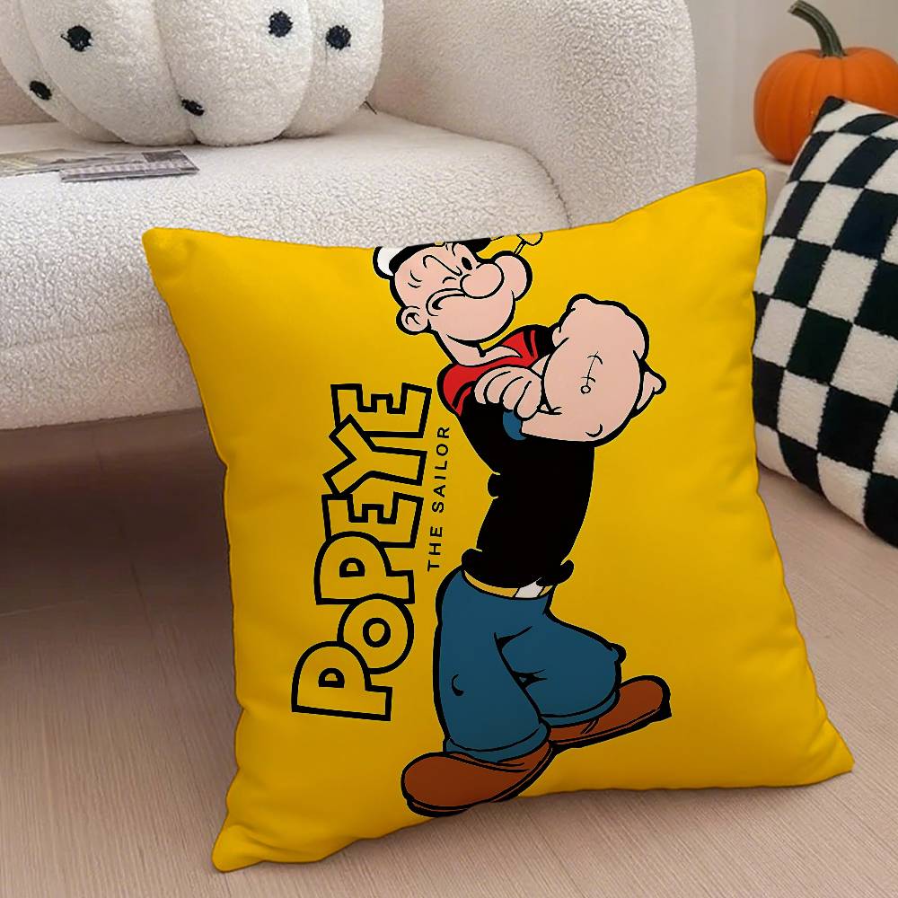 Classic Anime P-Popeye Pillow Case Anti-Dustmite Pillowcase Invisible Zipper Silky Short Plush Sofa Cushion Cover