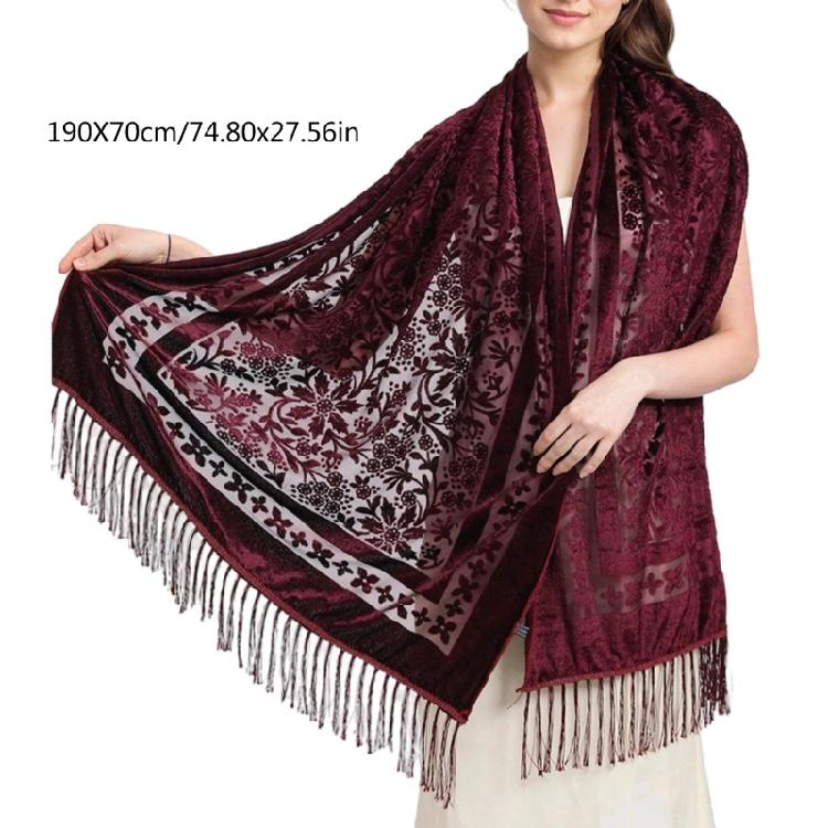 Sophisticated Velvet Shawl Scarf for Women Evening Dress Cover Up Shoulder Wrap Wedding Guest Fringed Scarf