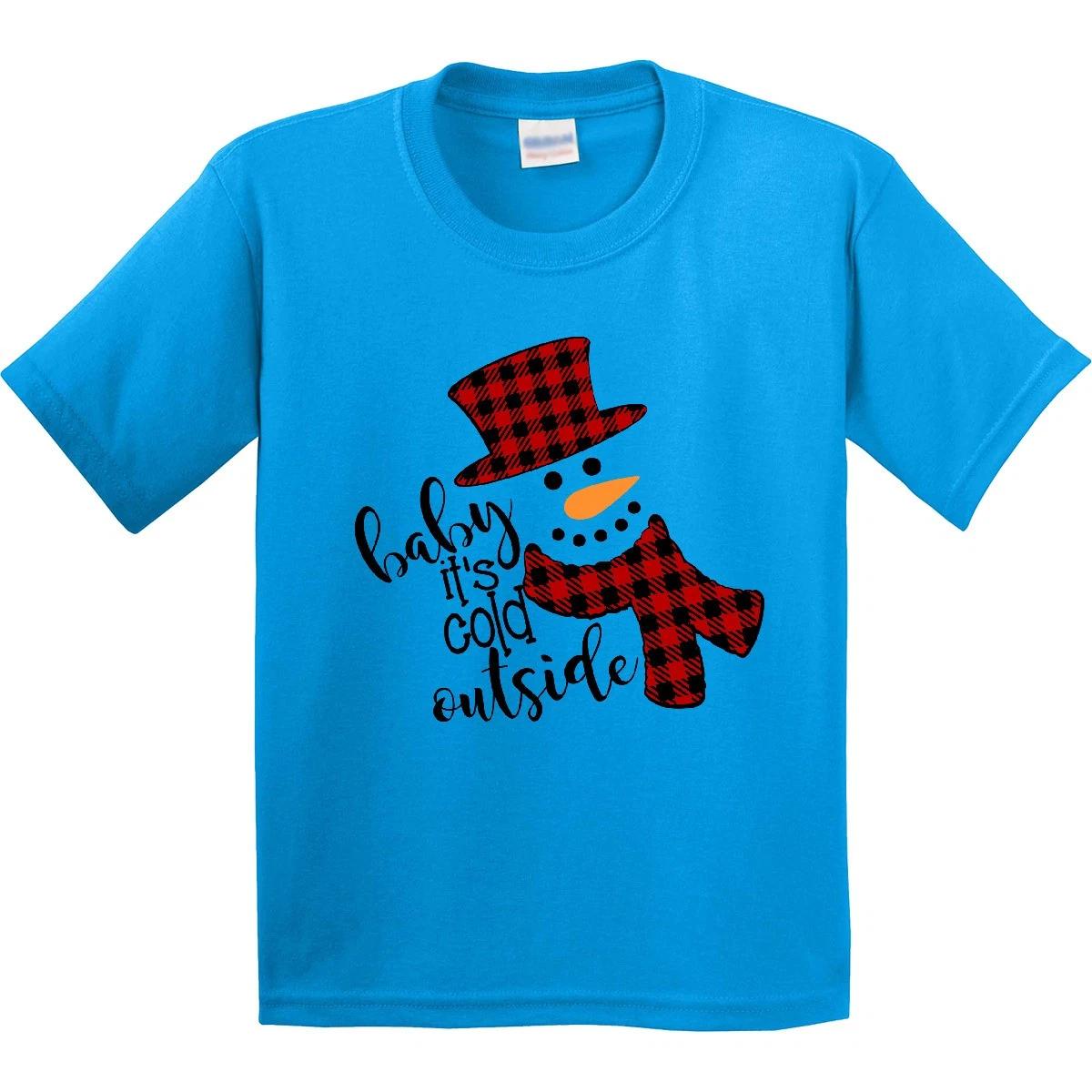Inktastic Baby It s Cold Outside Cute Snowman In Plaid Print Youth T-Shirt Top 100