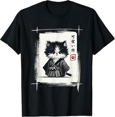 Chat Samouraï Art Japonais Sumie Nouveauté Kawaii Chat Drôle T-shirt Unisexe